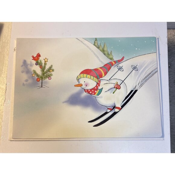 Christmas Cards Set Snowman Skiing Design Set Of 18 w/ Envelopes Vtg Paper Magic - Picture 2 of 4